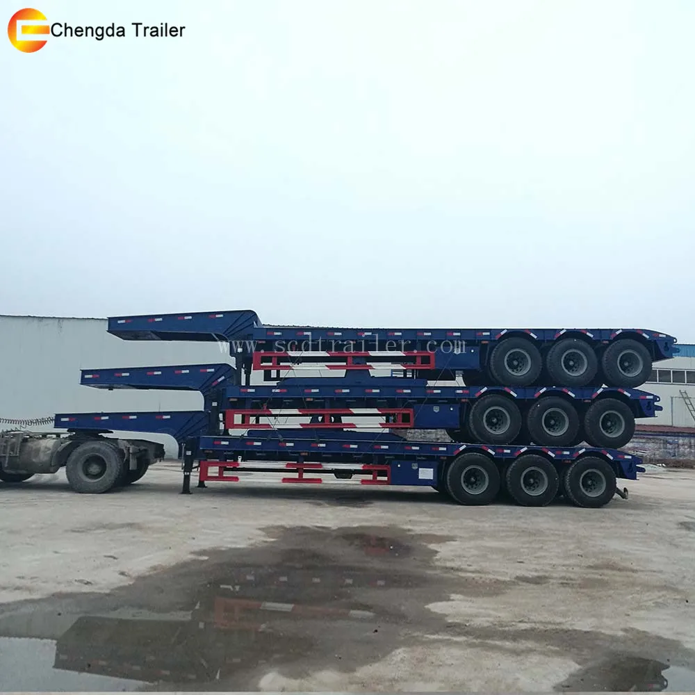 3 Axle 60 ton Low Flatbed Trailer , Lowboy Semi Trailer Dolly For Sale