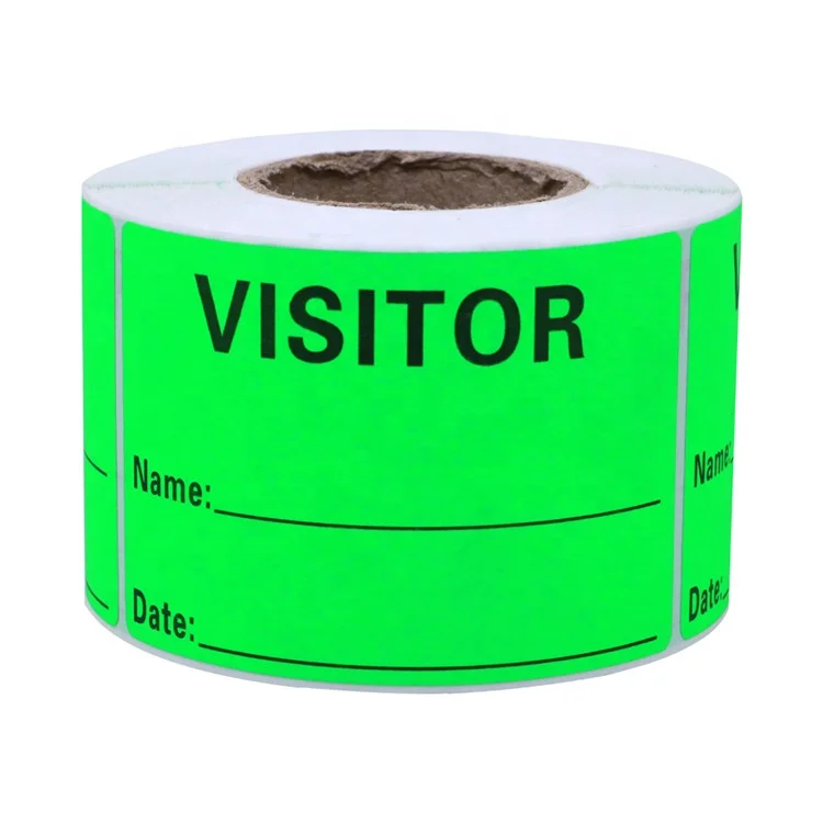 Hybsk  2x3 inch Visitor Pass Fluorescent Green Visitor Identification Labels Stickers 300 Labels Per Roll