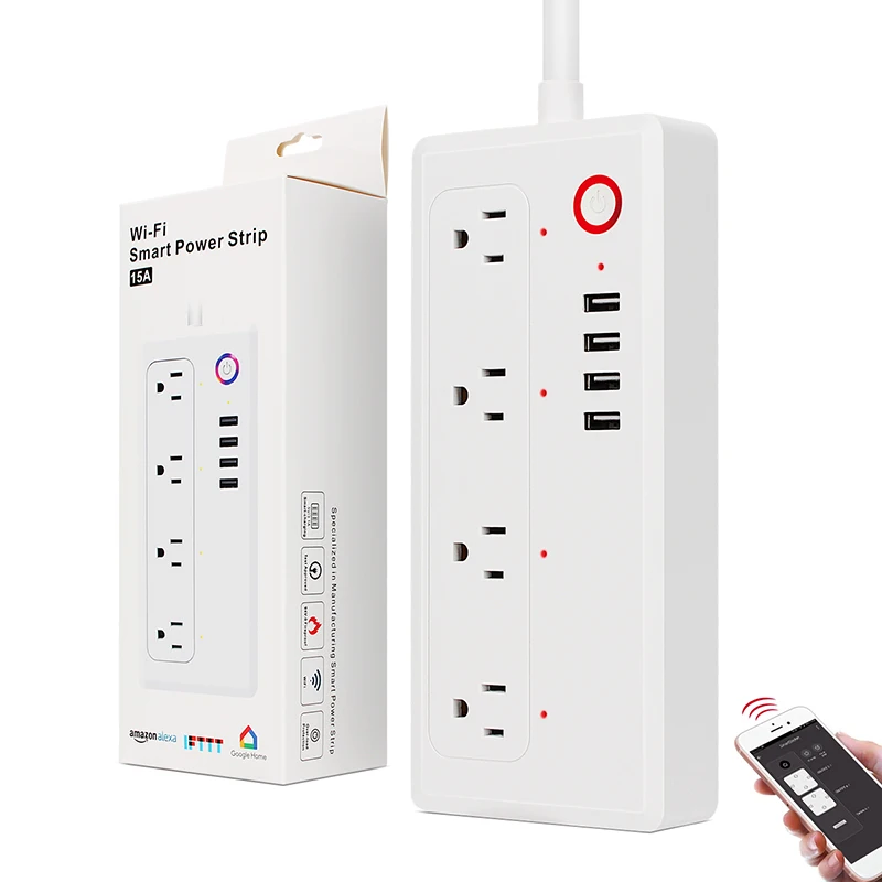  Защита от перегрузки 15 а 220 В умная розетка с Wi-Fi для США умный удлинитель дистанционным управлением и