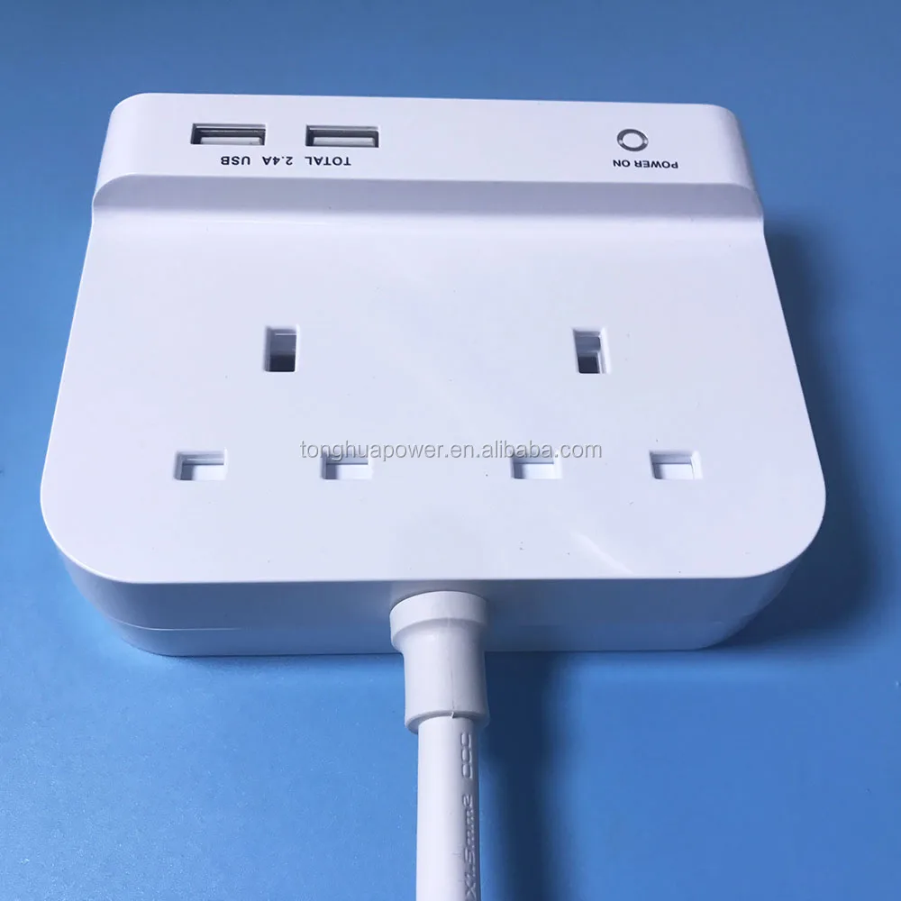 UK Extension Lead way, Extension socket 4 Gang BS CE UK Socket outlet 2 M Double 13 A BS 1363 wall socket with 2USB wall charger