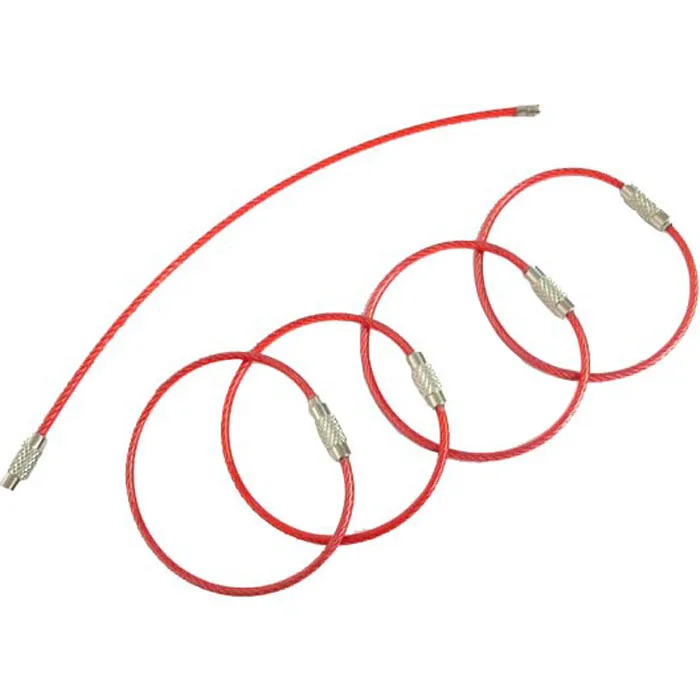 Metal Wire Circle Keychain Stainless Steel Rope Key Rings With Red PVC Coated