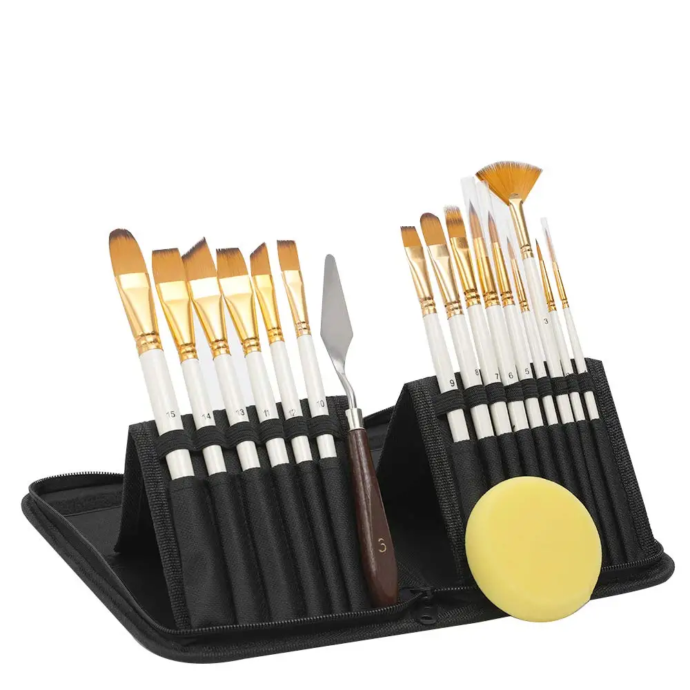 
2020 OEM 15pcs Synthetic artists brushes / set cheap paint brush oil acrylic paint brush set for painting 