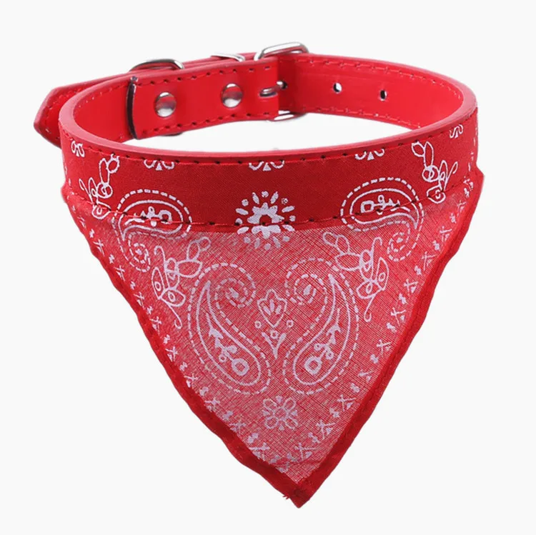 Lovely Adjustable Cats Necktie Pet Triangular Saliva Tie Scarf Dog Bandana Collar with PU leather