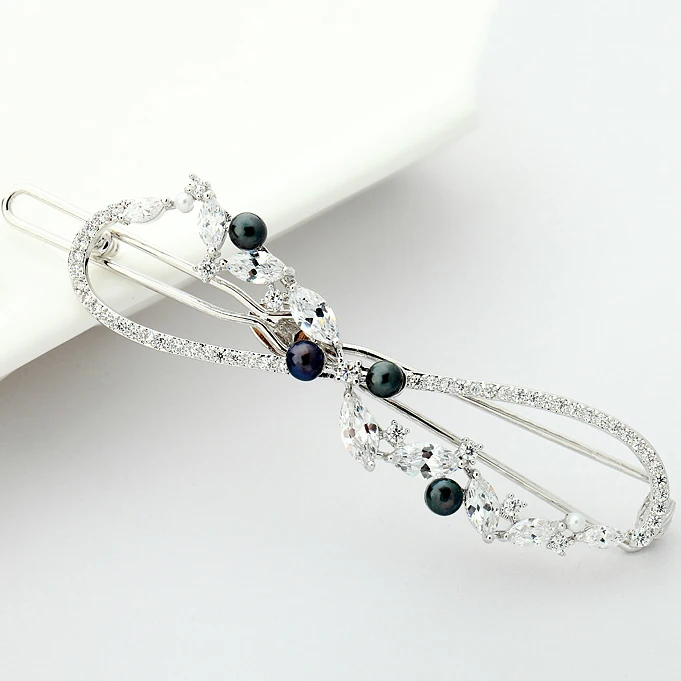 LUOTEEMI Fashion New Luxury Cubic Zircon CZ Wedding Bridal Hair Accessories Jewelry Fancy Black Natural Pearl Hair Pins