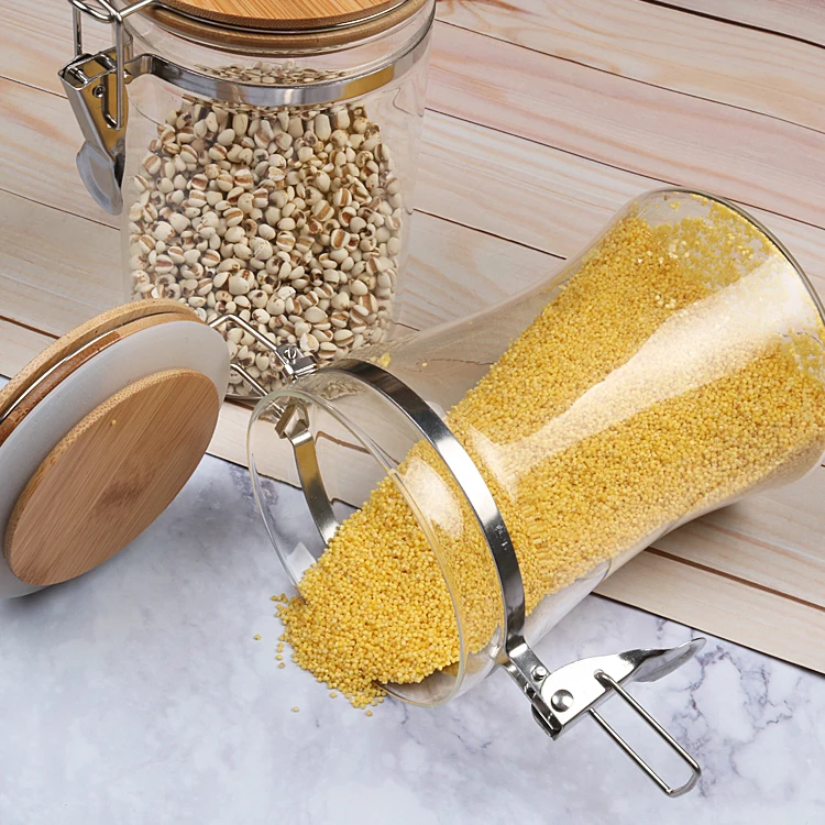 High Borosilicate Waisted Stainless Steel Clip Lid Glass Storage Jar