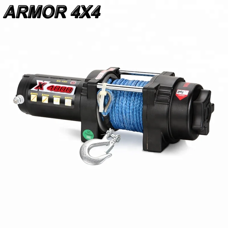 4000lbs pull mini 12 volt power winch with synthetic rope