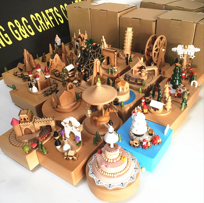 Hot Sale  Solid Wood Stock Carousel Horse Music Box