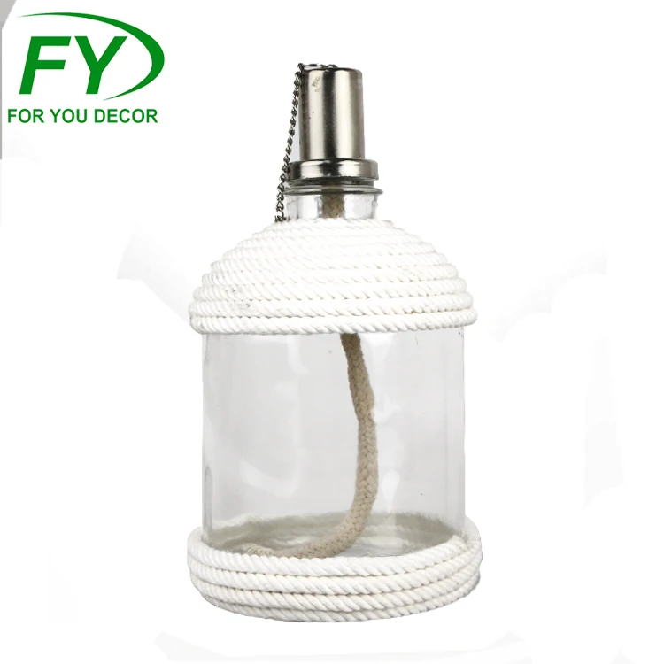 
Garden decoration stainless steel wick holder outdoor glass burn oil lamp 