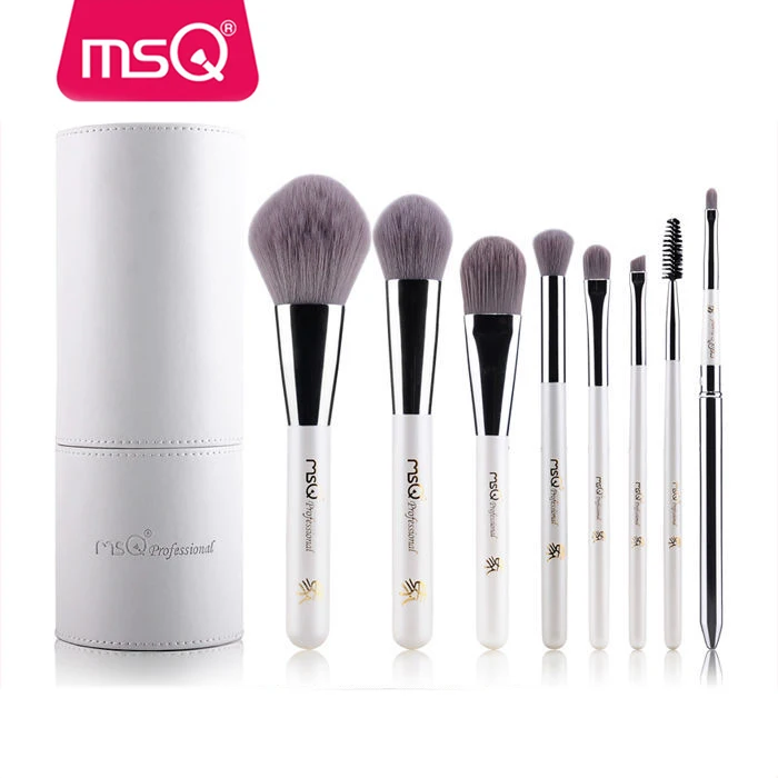 MSQ 8pcs fashion pearl white cylinder soft human hair makeup brush
