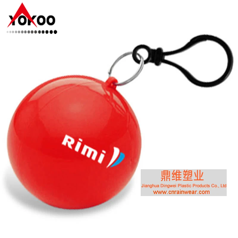 disposable rain ponchos with keyring ball,  keychain ball poncho raincoat