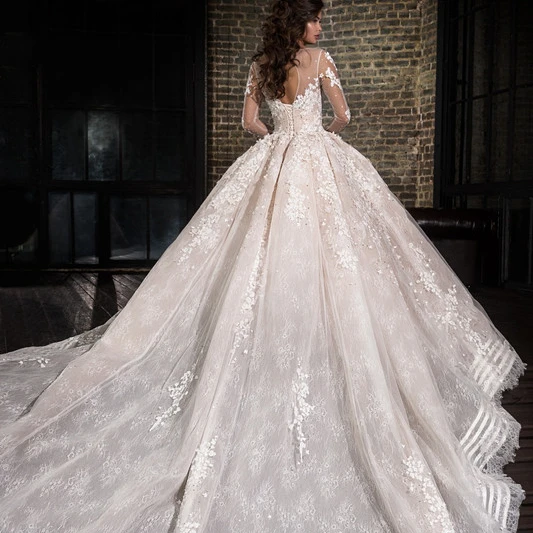 Arabic Dubai Wedding Dress Women Long Sleeve Wedding Gown Bateau Neck Bridal Dresses 2021 Ball Gown Vestidos Vestido de novia