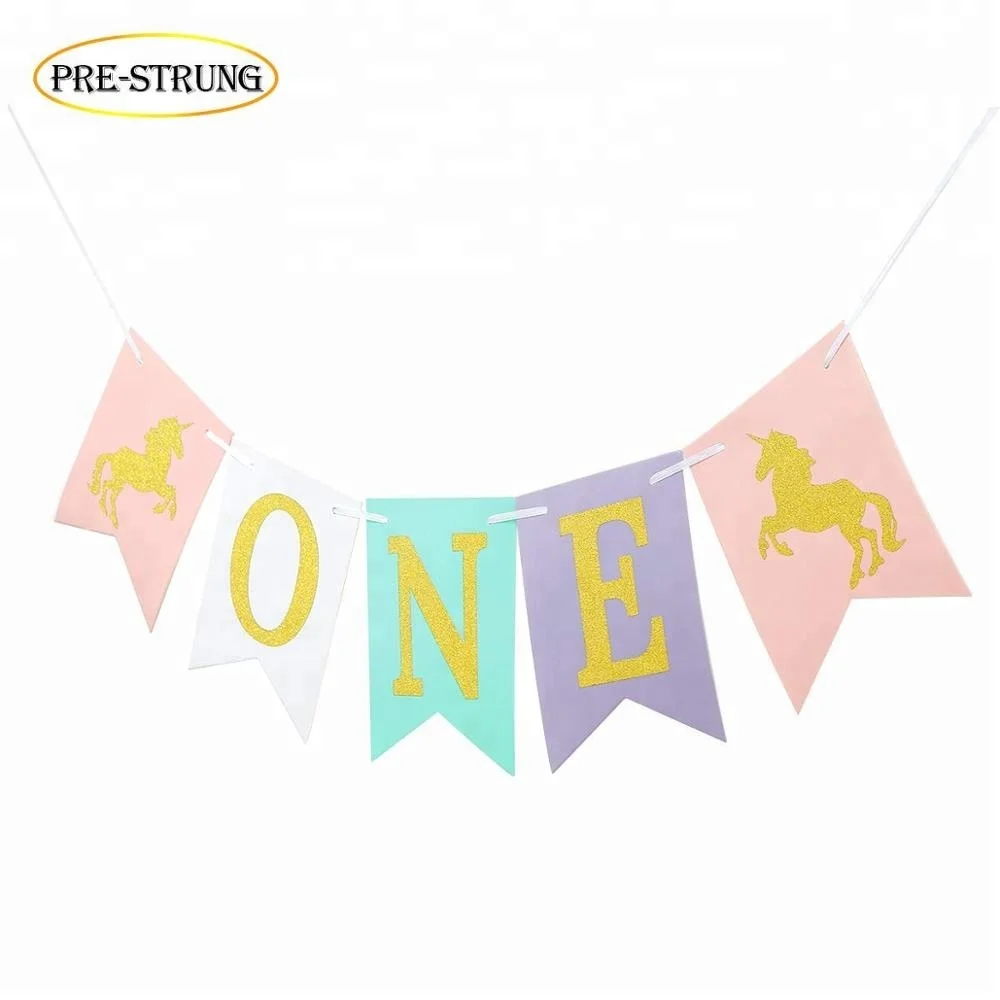 Unicorn Smash Cake Kit First Birthday One Banner Highchair Banner with Gold Glitter Unicorn One Cake Topper for Birthday