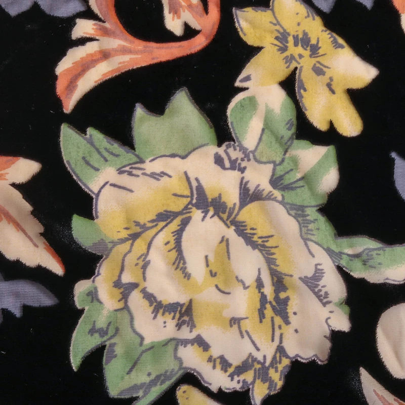 Nylon And Rayon Black Woven Print Flower Burn out Fabric For Dress