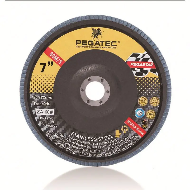 PEGASTAR 180x22mm zirconia t29 flap disc for stainless steel with MPA certification