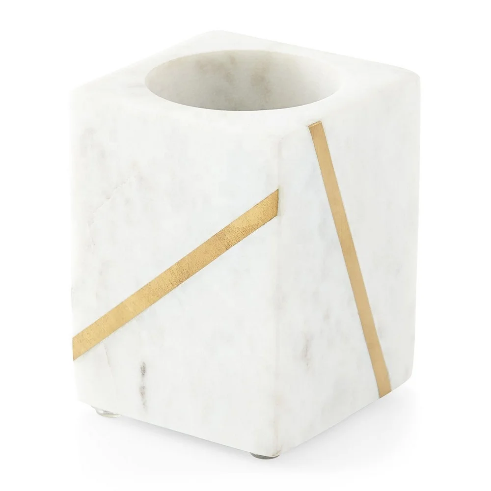 2024 Creative Luxury Home Decor Accessories Eco Friendly Marble Stone Bathroom Accessories with Brass Inlay