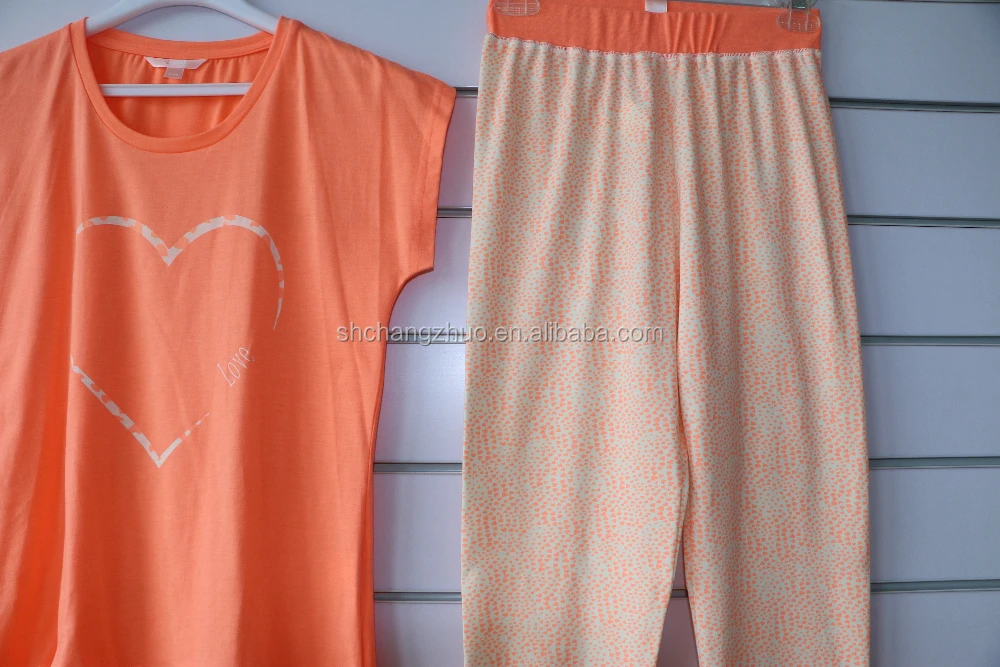 Super comfortable Spring Autumn long sleeve knitted cotton pajamas set with print for woman wear