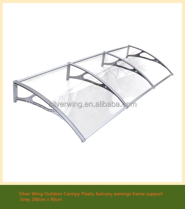 Silver Wing Outdoor Canopy Plastic balcony awnings frame support Grey 290cm x 90cm