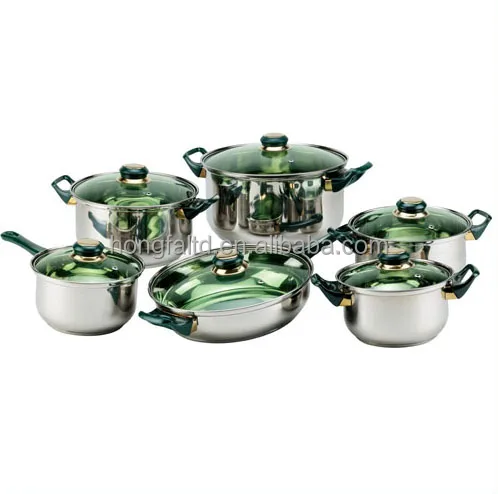 Кастрюля для готовки кастрюля ручки наборы посуды из нержавеющей стали 12 штук зеленый цвет крышки черный и золотой покрытием ручка/ручка CE / EU укомплектованный