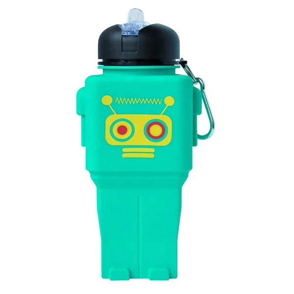 Silicone Cartoon School Children Water Jar Colorful Robot Water Bottle Kid