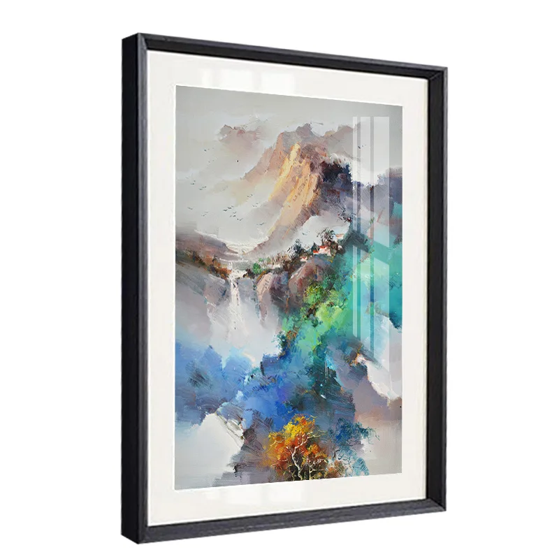 Wholesale custom multicolored abstract landscape pattern art canvas painting with floating frame