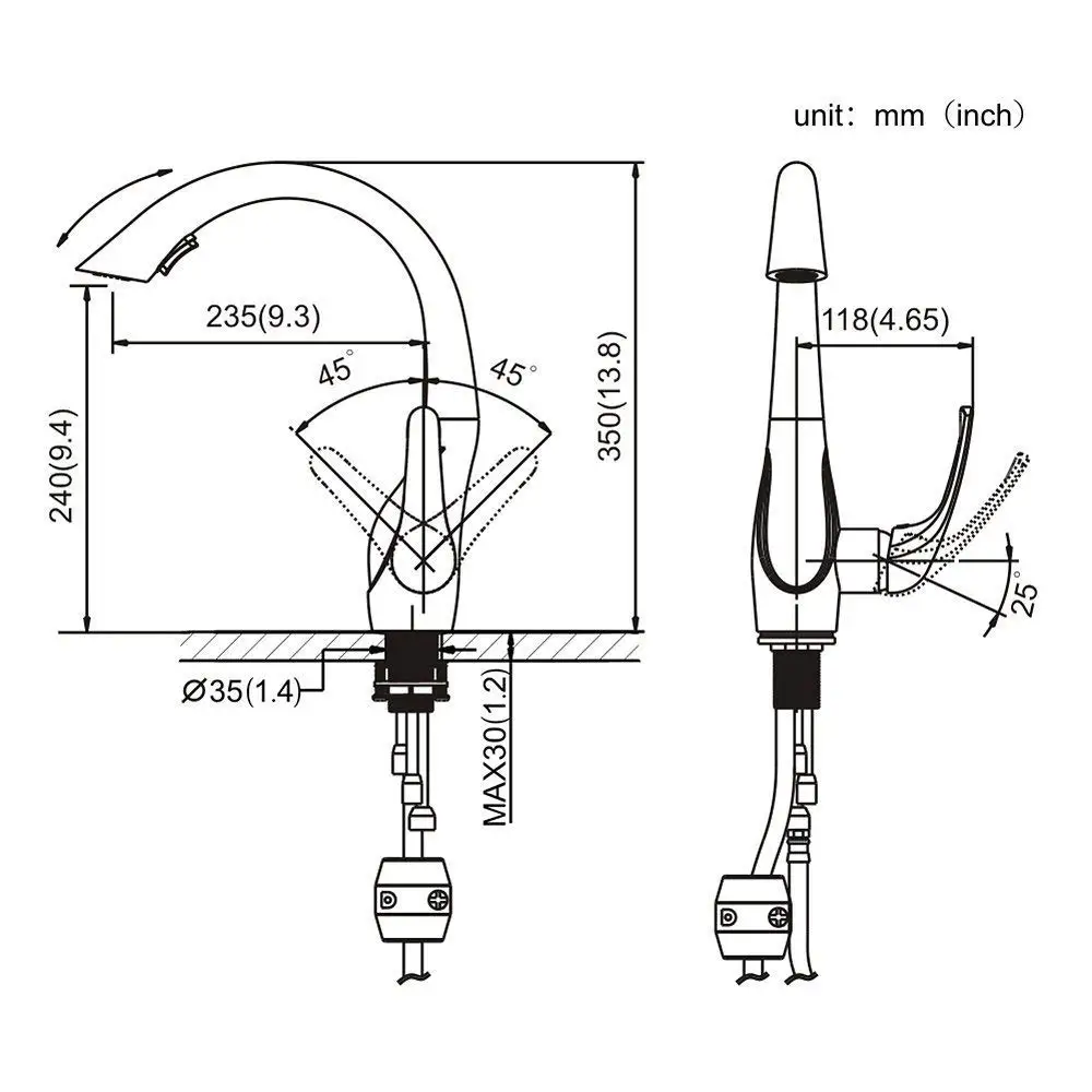 Elegant Gold Swan Style Pull Down Sprayer Single Lever Black Kitchen Sink Faucet DG-PK2009-GN