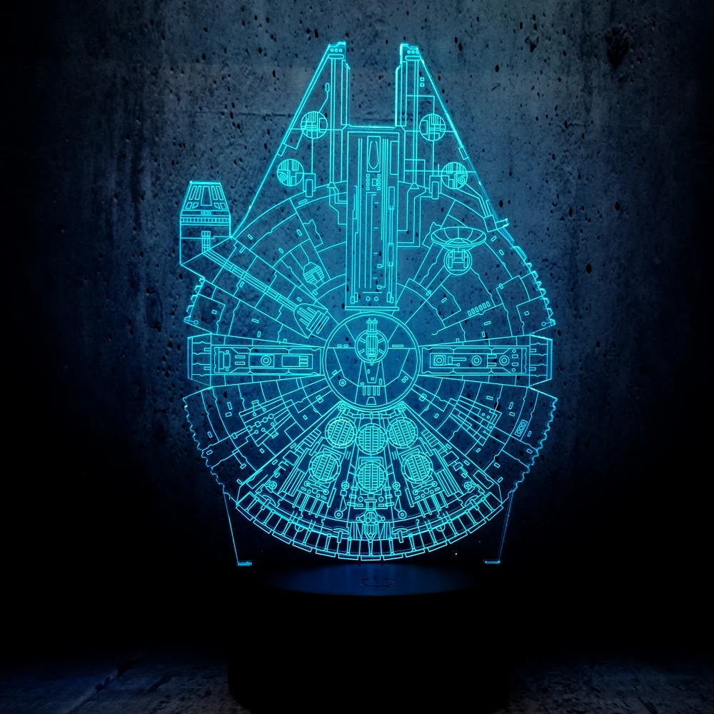Novelty Millennium Falcon 3D LED Lamp Cool Boy Bedroom Night Light Trek Decor Bulbing Kids Gift Luminaria Gadget