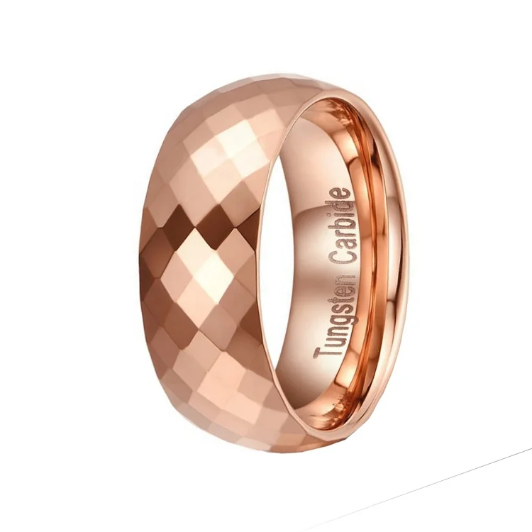High quality rose gold plated men tungsten rings,diamond cutting 8mm tungsten carbide wedding ring