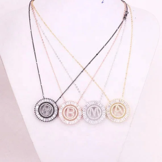 Multi Colors Micro Pave CZ Charm Letter Charms Necklace Initials Jewelry Necklaces
