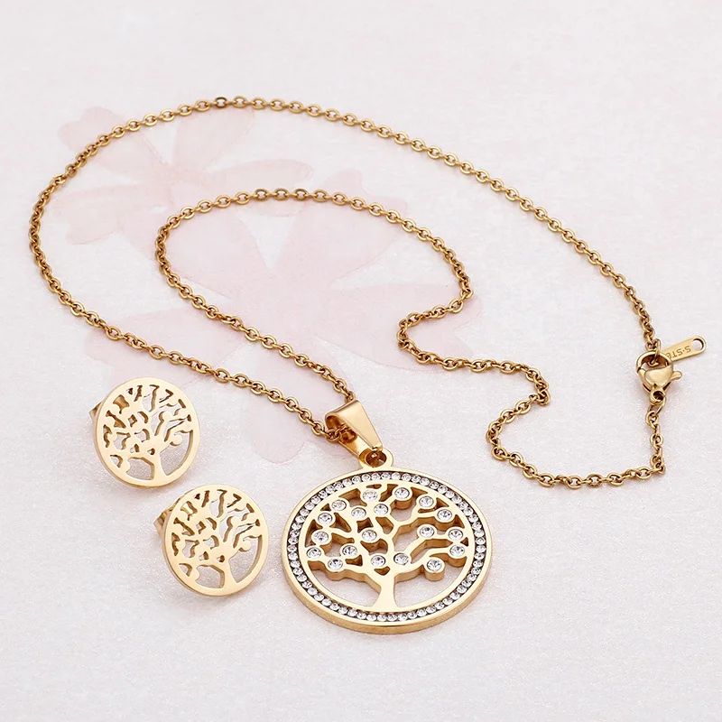 Fashion Zircon Life Tree Jewelry Custom Dubai Gold Plated Wedding Jewelry Sets