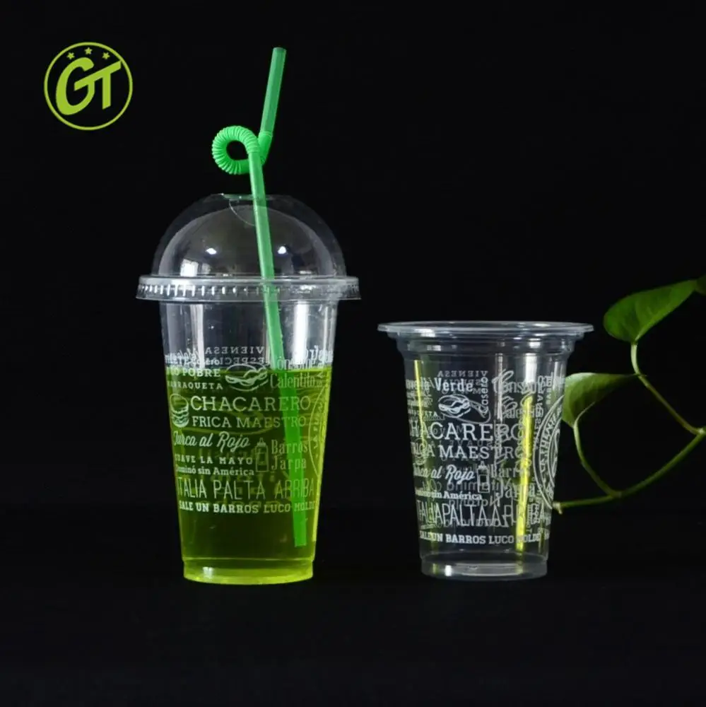 Disposable Plastic Cup for Juice Beverage Bubble Tea Cups with Straw Juice and milkshakes takeaway glasses