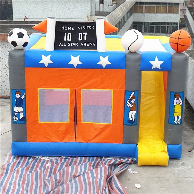 Customized commercial inflatable castle bouncer sport theme combo slide inflatable jumping house with slides for sale