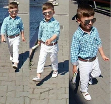 ST154 2015 nuevos muchachos de la manera ropa de los cabritos determinados holgada de algodón plaid shirt + pants + belt 3 unids minion niños que arropan el sistema venta al por menor