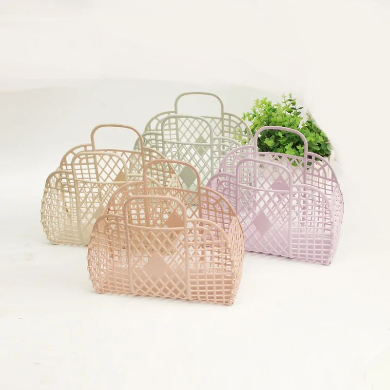 
Ins Hot Retro Candy Portable Beach Handbags Openwork Basket Bag Vacation Bag Small Bag 