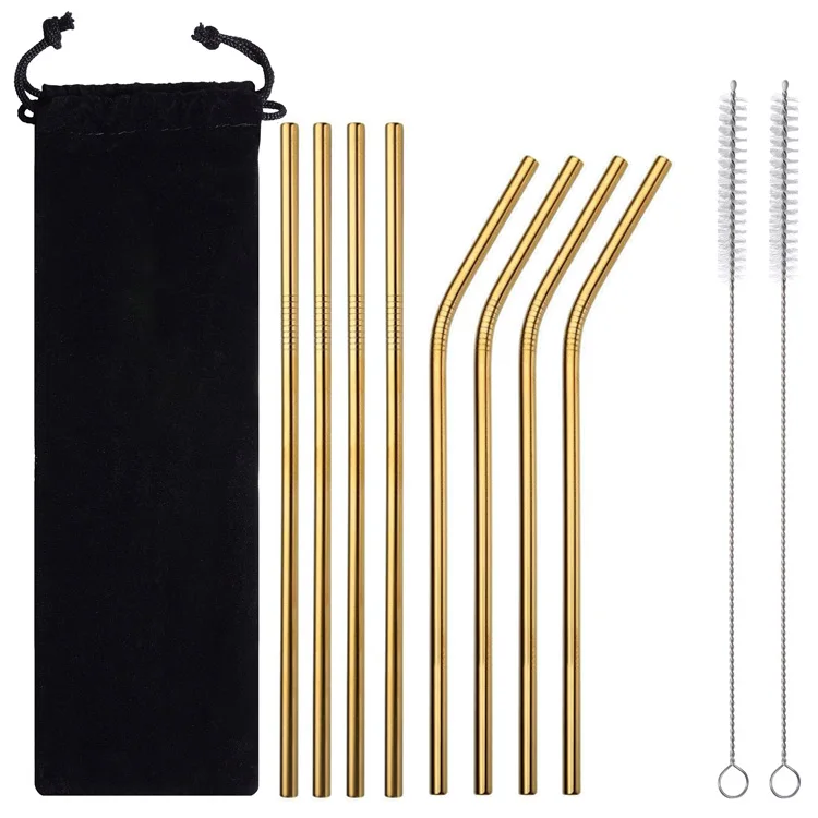 Reusable Stainless Steel 18/8 Cocktail Drinking Straws Metal Straw Cleaning Brush