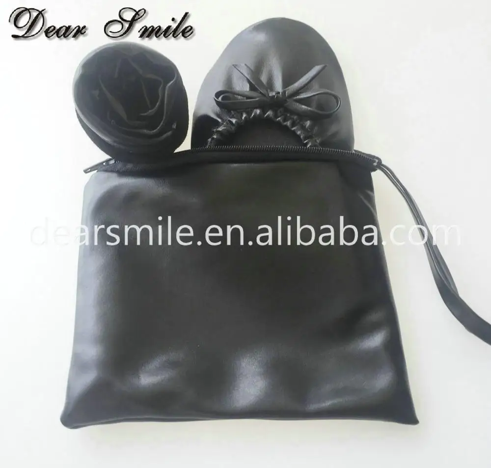 Wholesale classical black foldable ballet shoes women flat rollable ballerina shoes matching bag for office