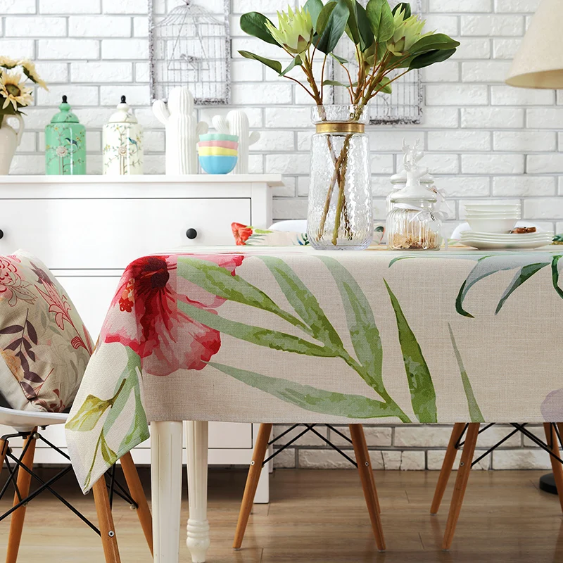 hot sale custom printed cotton linen table cloth fabric with dining table