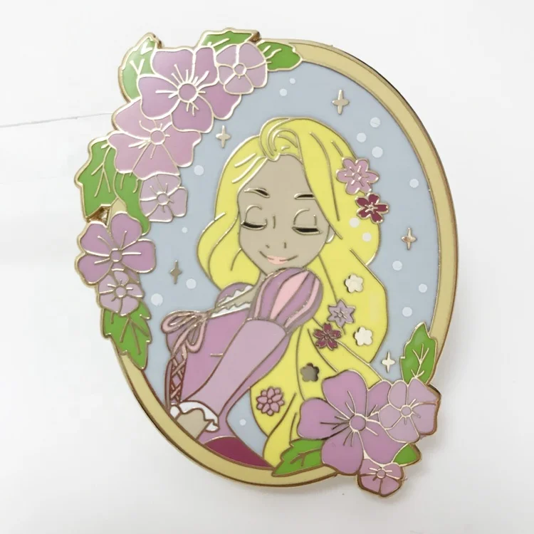 2.5 inches silk screen printing gold cute cartoon girl hard enamel pin Enamel Pin Manufacturer