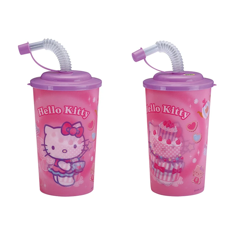 hot selling item, 450ml, cartoon design, non disposable, hard plastic straw cup with lid