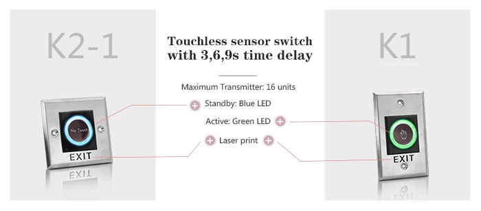 Biometric access control Wireless remote control infrared sensing time delay door release exit button with timer relay module