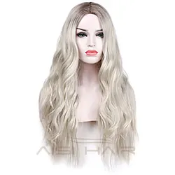 Aisi Hair Body Wave Long Wavy Hair Wigs Middle Part Dark Brown to Platinum Blonde Long Wigs Cosplay Wigs for Women