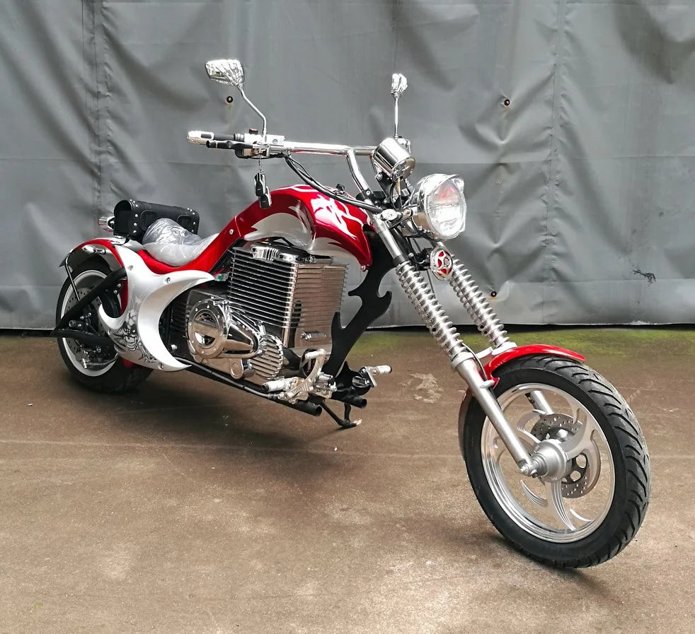 Brilliant red 3000W 72V electric chopper motorcycle, lead-acid battery