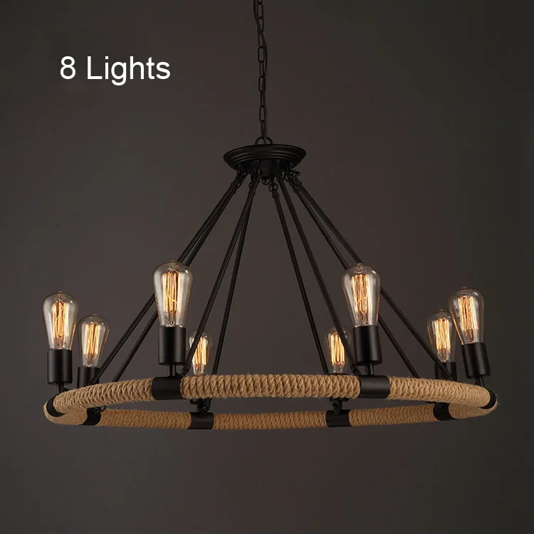 Vintage industrial loft hemp rope pendant lamp