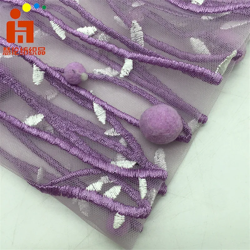 new style design fuzzy ball tulle ground multicolor embroidery fabric for children