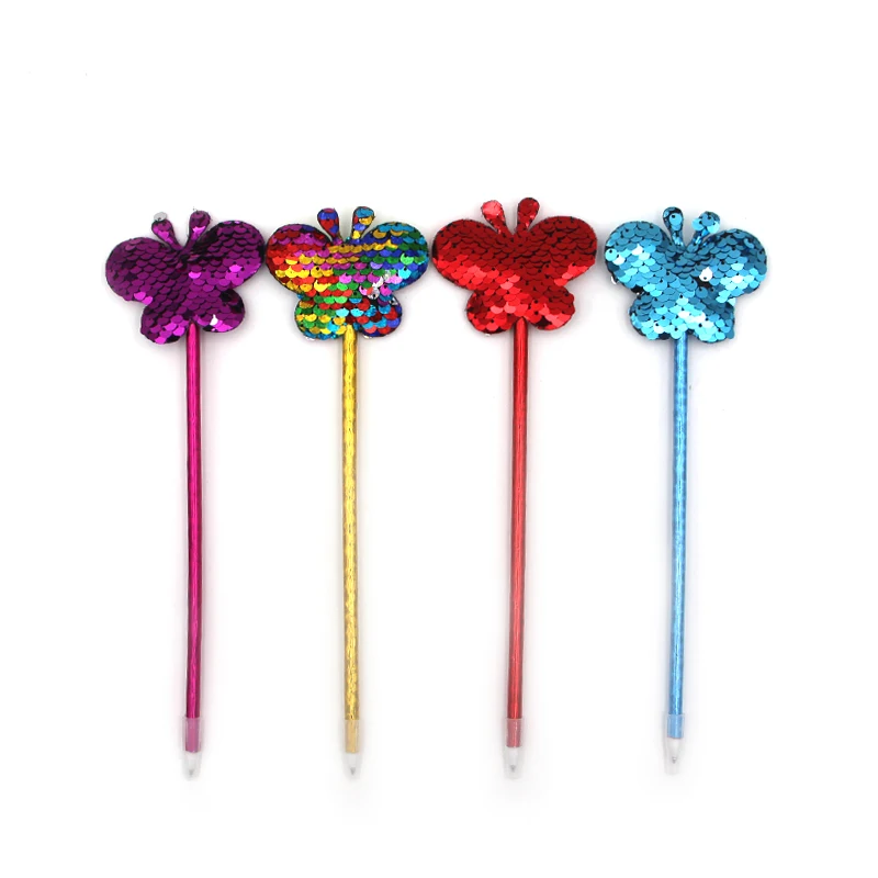 
Custom bling sequin heart butterfly star flower shape paillette ball pen 