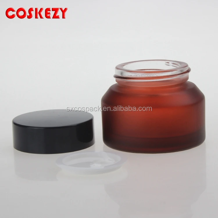 China Manufacture 50g Black/Brown/Frosted/Pink Cosmetic Glass Cream Jar Packing for