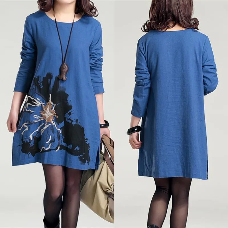 F B Embroidered Cotton Maternity Dress Plus Size Linen Clothes for Pregnant Women Printed Autumn Clothing