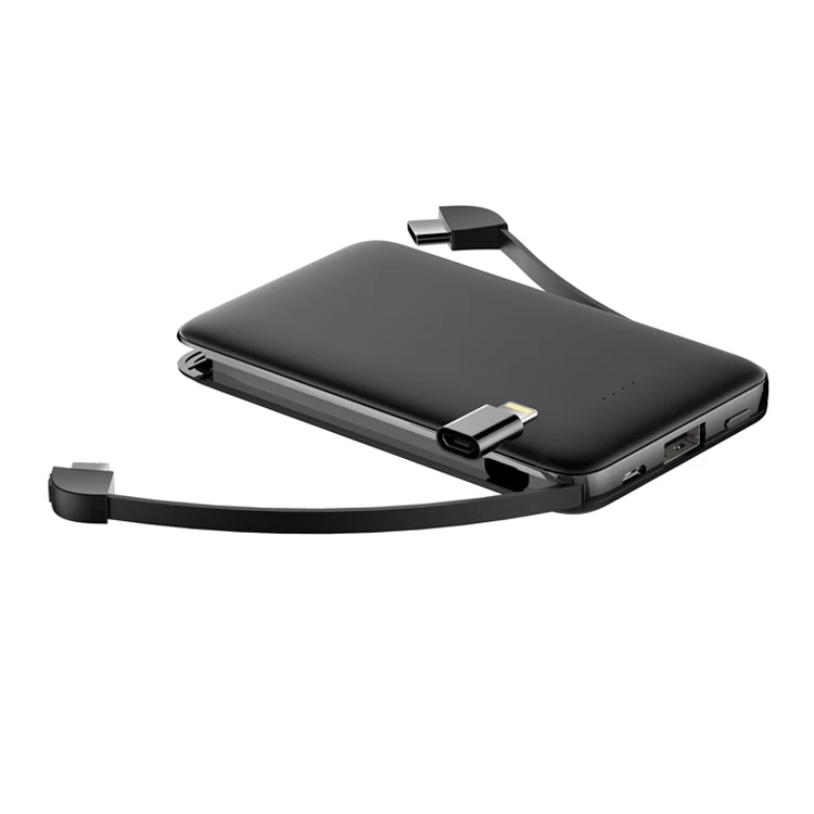 
Slim portable card power banks 5000mah Built-in micro cable and Type-C cable and adapter for iPhone 