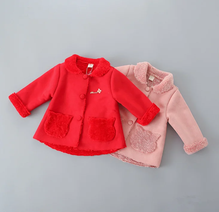 
Suede fabric fleece lining cute baby toddler girls winter coat 