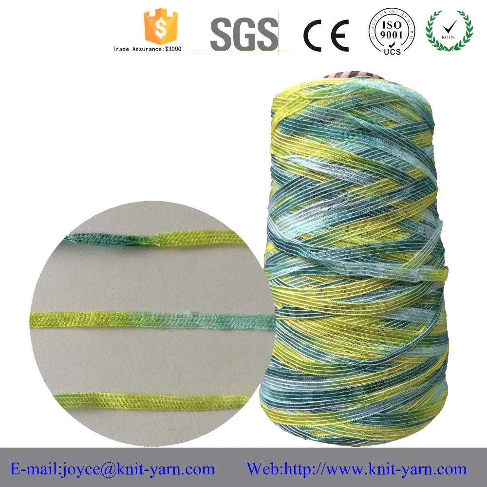 Фабрики китая продавать смешанные цвета переработанных лента пряжи вязать шарф