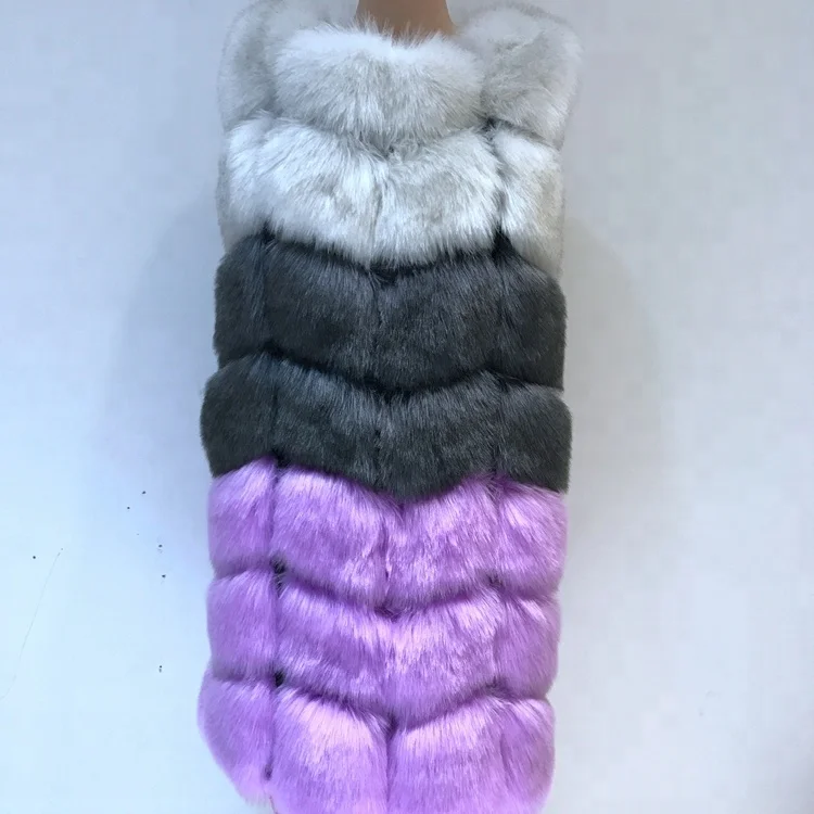 Long type three colors warm vest eco fuax fur coat